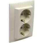 90332CMF Tomada Dupla Schuko Monobloco com Obturador Marfim